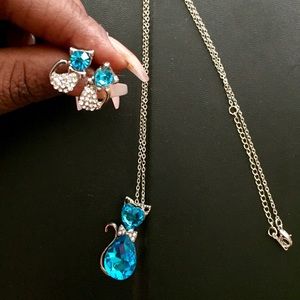 Blue Topez Cat Earrings & Necklace Set